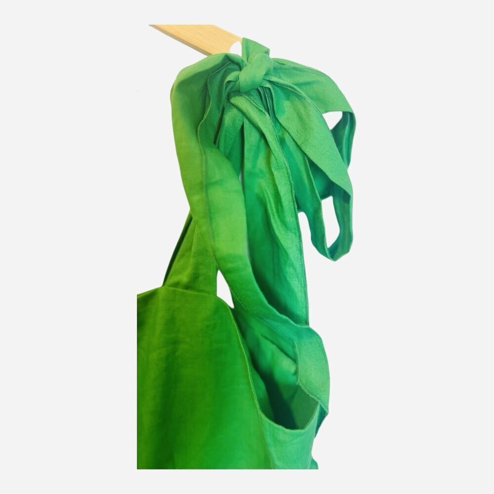 Fanm Mon Nilen Linen Midi Embroidered Dress Large Kelly Green Pockets A-Line - Picture 5 of 10